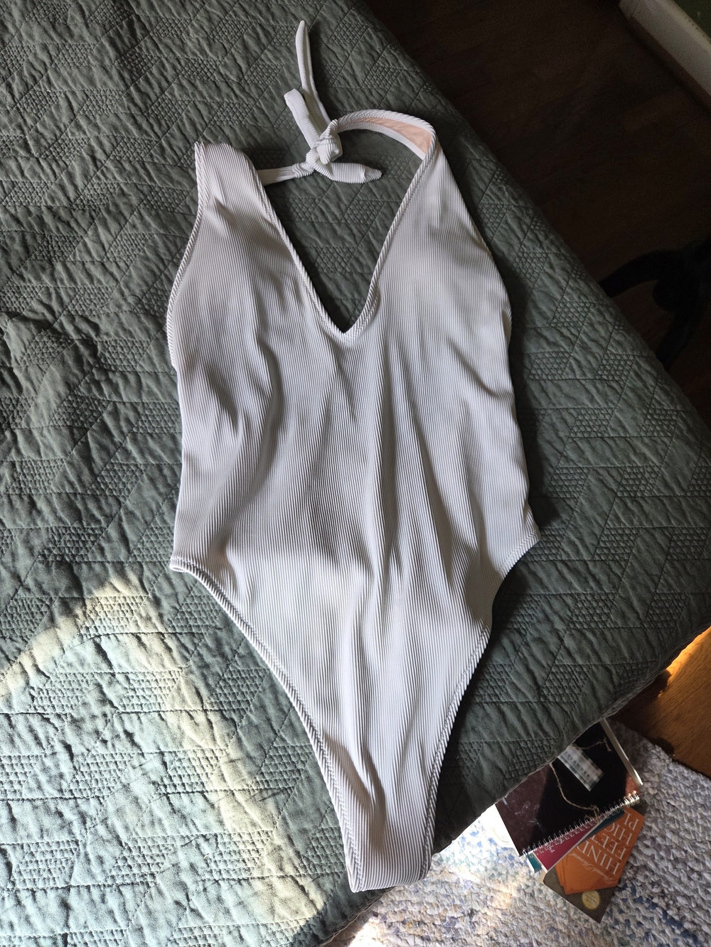 aerie White Halter Swimsuit with Nude Lining